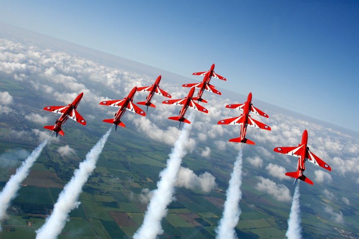 The Red Arrows display over RAF Scampton